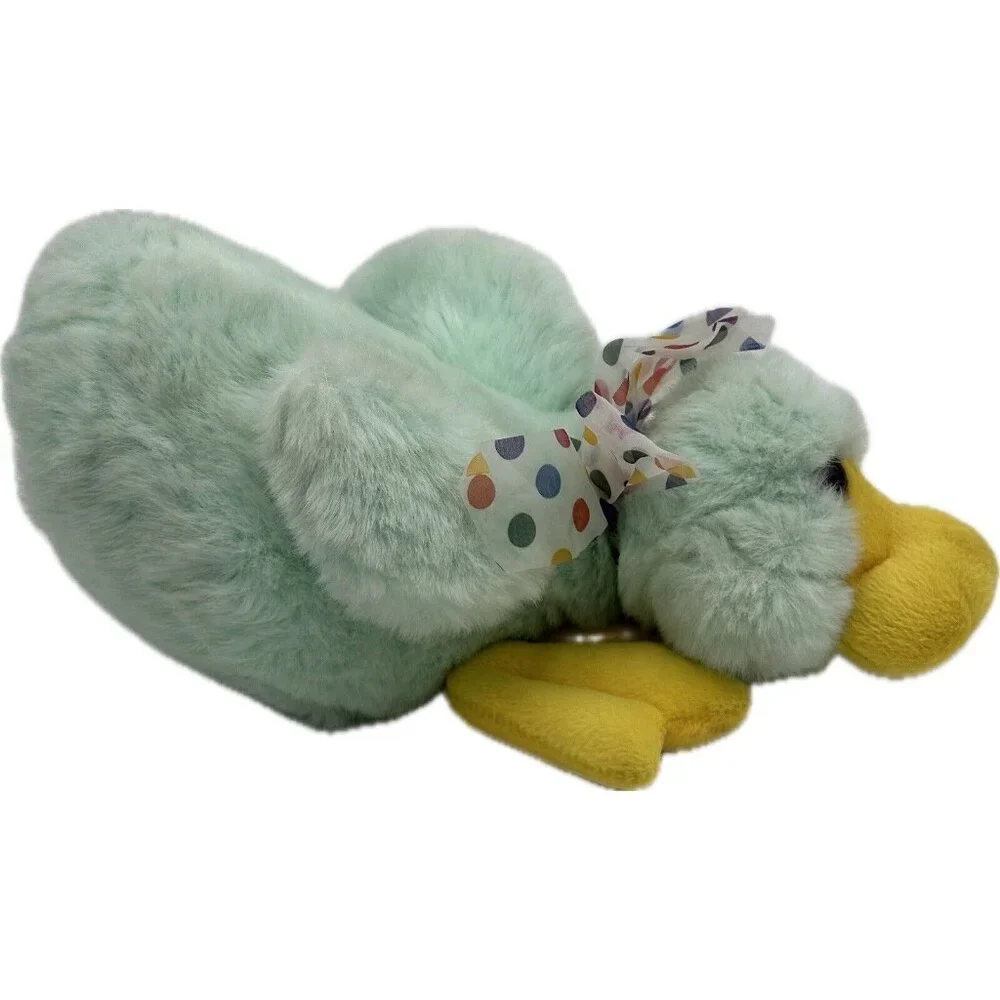 Vtg Commonwealth Duck Platypus Stuffed Animal Plush Polka Dot Bow Green RARE '93